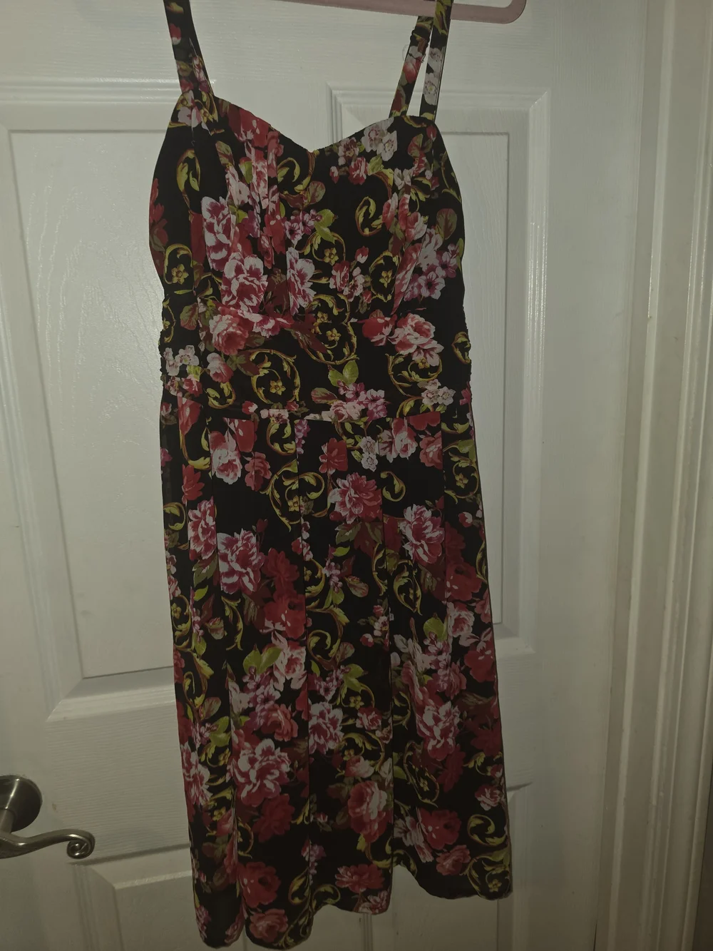 torrid Black Floral Midi Dress with Pink & Green Flowers Size 0 12 14 Sexy Date
